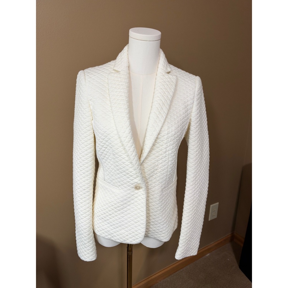 Reiss Women XS Ivory Textured Quilted Blazer One Button Tailored Jacket